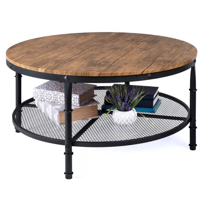 Best Choice Products 2-Tier Round Coffee Table, Rustic Accent Table w/ Wooden Tabletop, Padded Fe... | Target