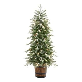Home Accents Holiday 5 ft Snowfall Shimmer Noble Fir Potted Pre-Lit LED Artificial Christmas Tree... | The Home Depot