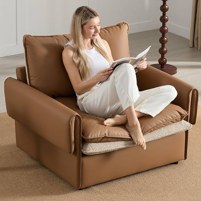 Oversized Leather Accent Chair, Modern Armchair Single Reading Chair Lounge Chair,43.1'' Wide, 23... | Amazon (US)