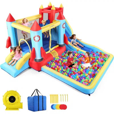 146.3" X 133.1" Inflatable Bounce House With Air Blower, 2 Splash Slides,Climbing Wall,Ball Pit,Jumping Area For Backyard Play | Wayfair North America
