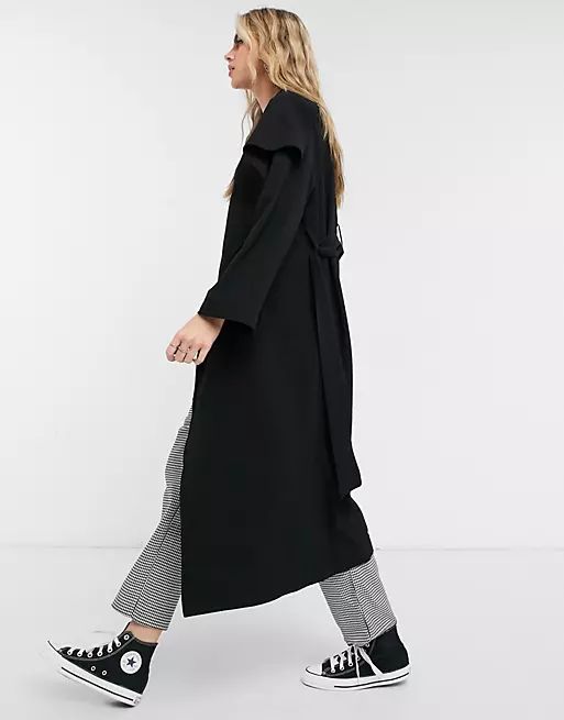 ASOS DESIGN soft waterfall duster coat in black | ASOS | ASOS (Global)