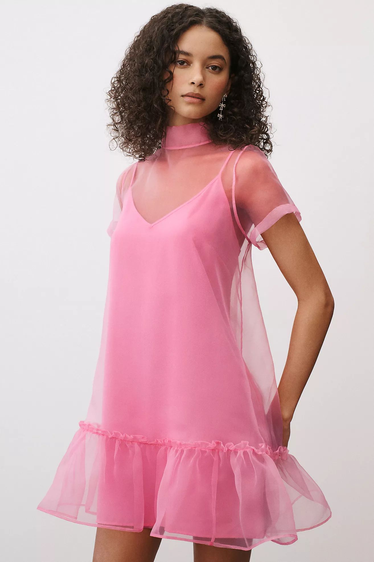 BHLDN Ava Short-Sleeve Organza Mini Dress | Anthropologie (US)