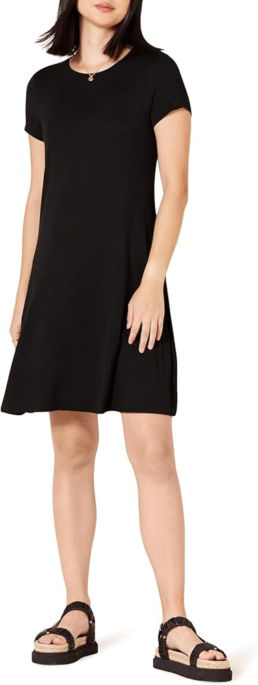 Amazon Essentials Women's Short-Sleeve Scoop Neck Swing Dress (Available in Plus Size) | Amazon (US)
