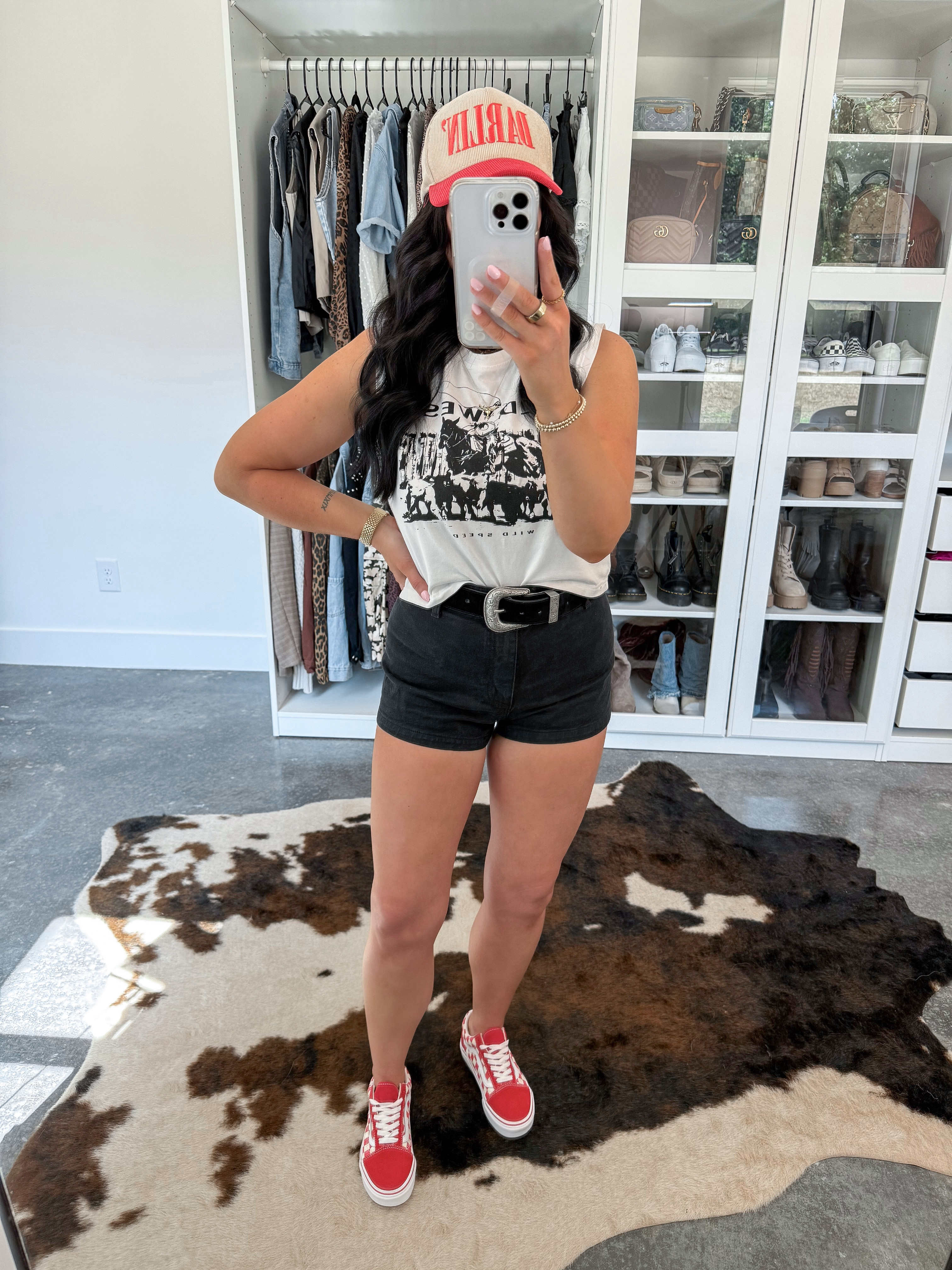 Lace Tank - small
Graphic Tee - small
Shorts - 4
Bralette - medium
Belt - small

*My exact hat is sold out, but I linked the same brand / style hat since they have other red options! 

Wester, but kind of alternative 🖤 I love this "y'allternative" casual outfit for everyday wear or for a country concert / Nashville trip! I paired this western graphic tee over this black lace tank top, added my black Target shorts (love these!) & finished the look with a black suede belt, a red graphic hat & some red vans sneakers!

 

 #LTKFindsUnder50 #LTKFindsUnder100 #LTKStyleTip