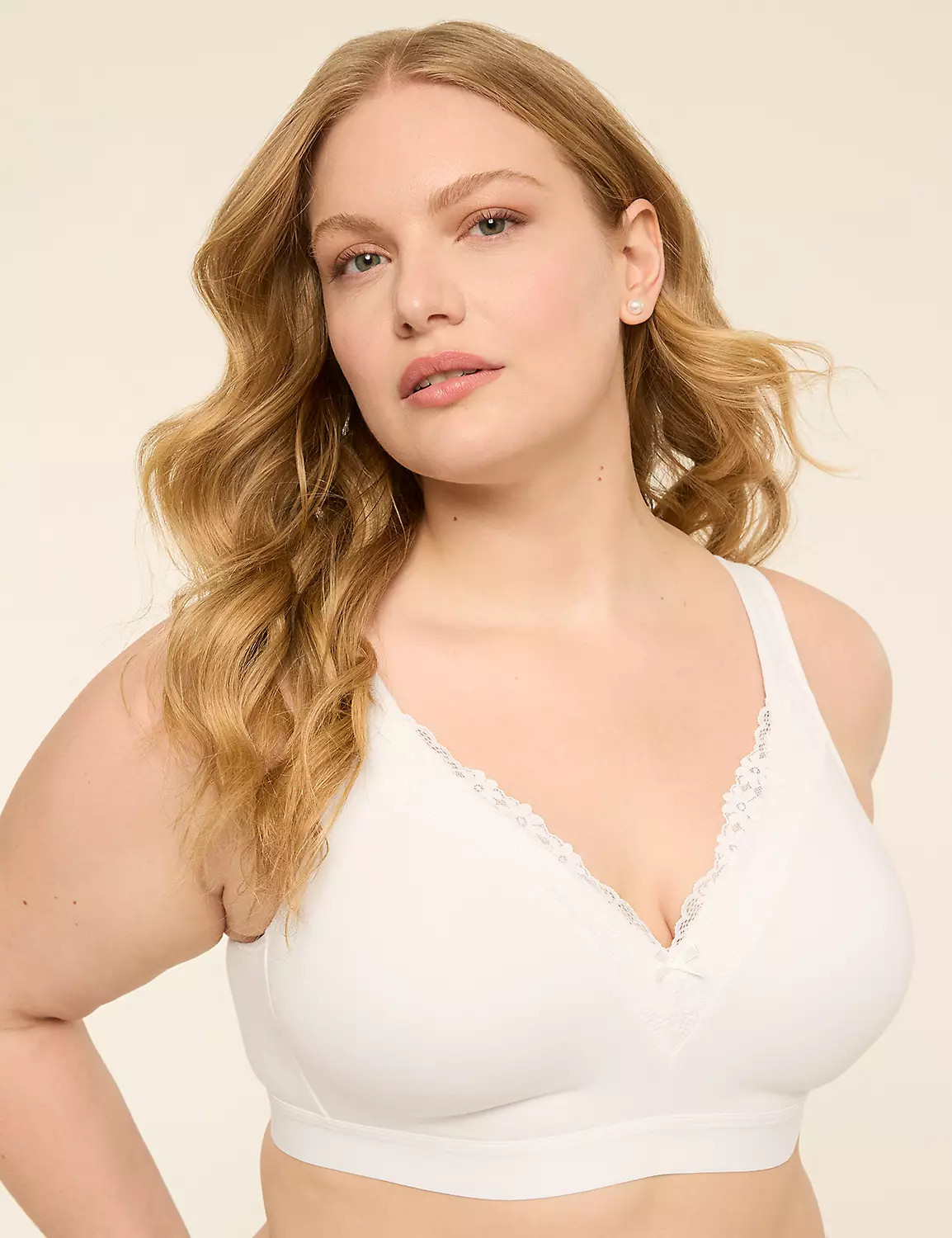 Cotton Lightly Lined No-Wire Bra With Lace | Lane Bryant (US)
