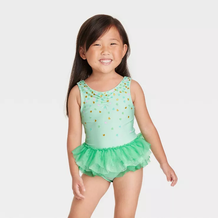 Toddler Girls' Heart Printed One Piece Swimsuit - Cat & Jack™ Green | Target