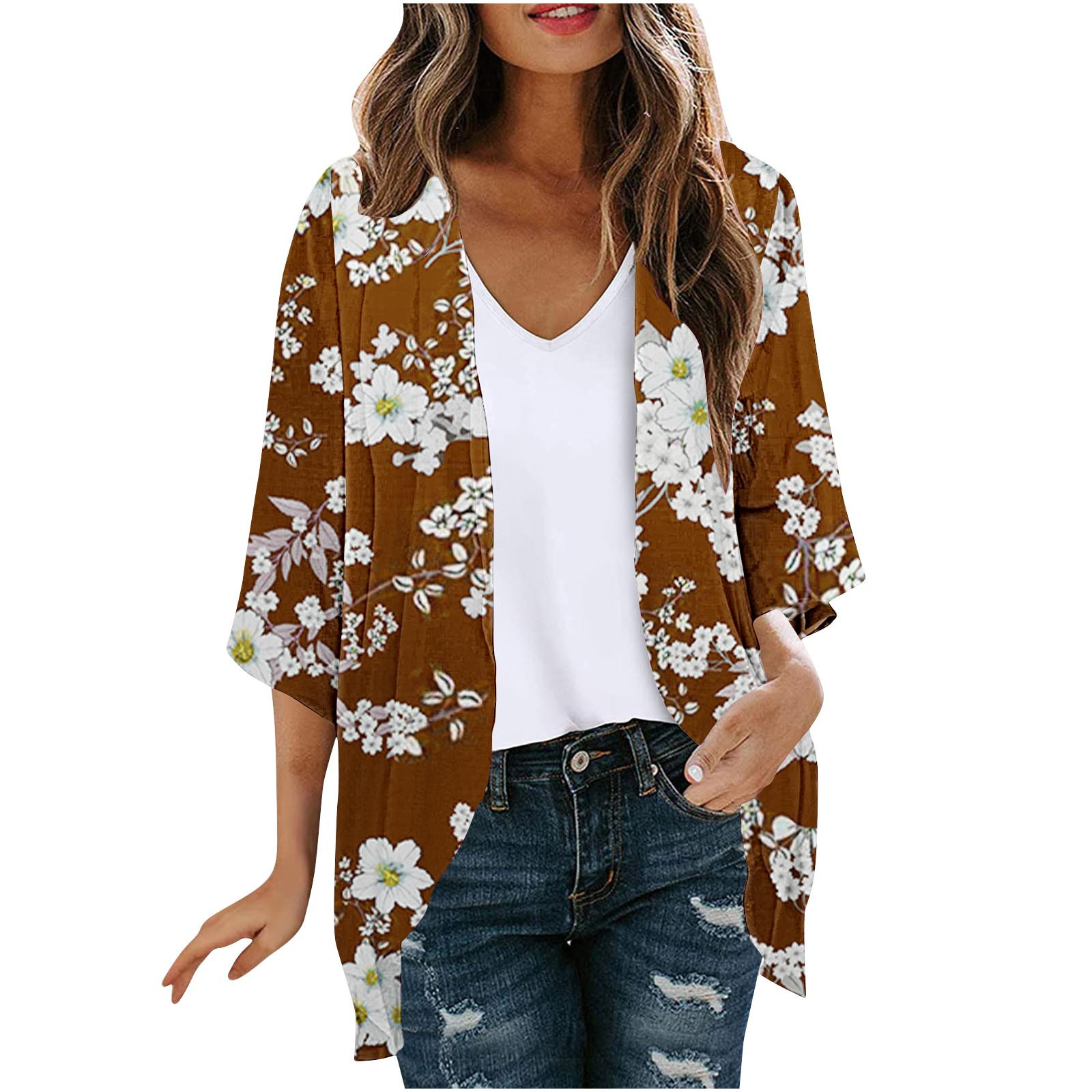 NT-Einnly Women Floral Print Lightweight Kimono Cardigans Beach Kimono Cardigan Loose Casual Cove... | Walmart (US)