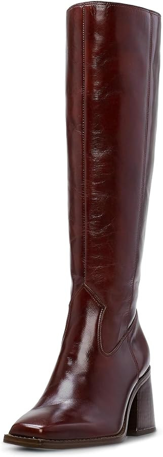 MUCCCUTE Knee High Burgundy Boots for Women - Faux Crocodile Boots Chunky Heel Square Toe Tall Bo... | Amazon (US)