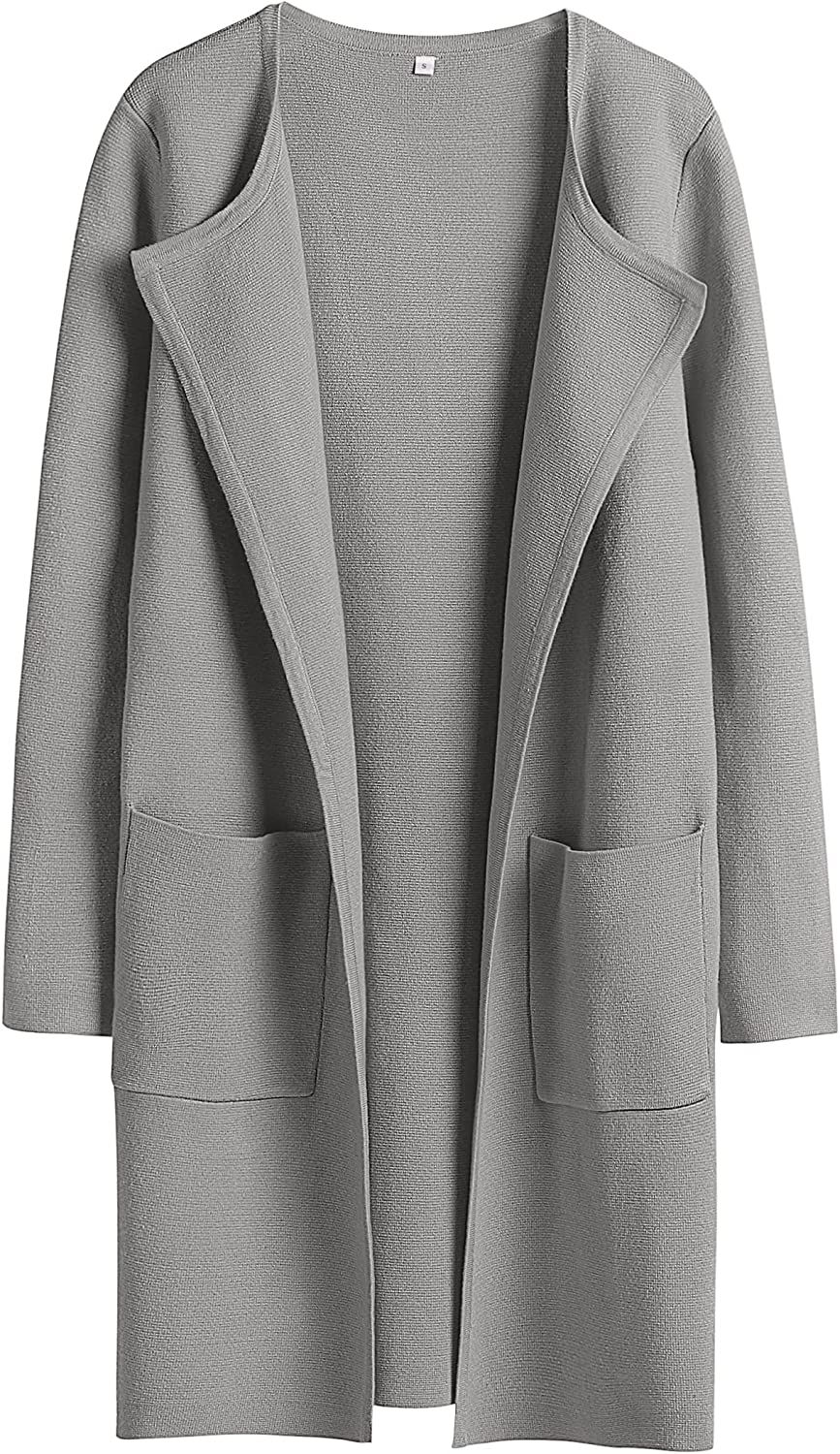 ANRABESS Women's Open Front Knit Cardigan Long Sleeve Lapel Casual Solid Classy Sweater Jacket | Amazon (US)