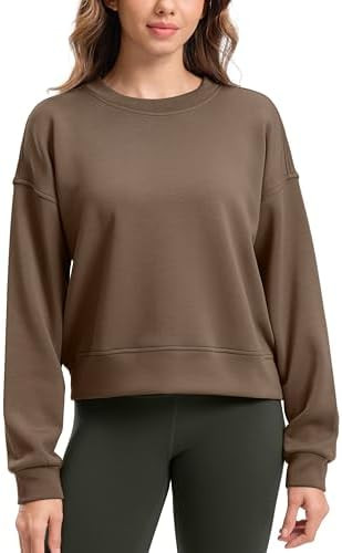 SANTINY Fleece Cropped Sweatshirts for Women Soft Crewneck Sweatshirt Pullover Long Sleeve Workou... | Amazon (US)