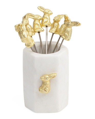Set Of 8 Rabbit Picks With Marble Holder | TJ Maxx