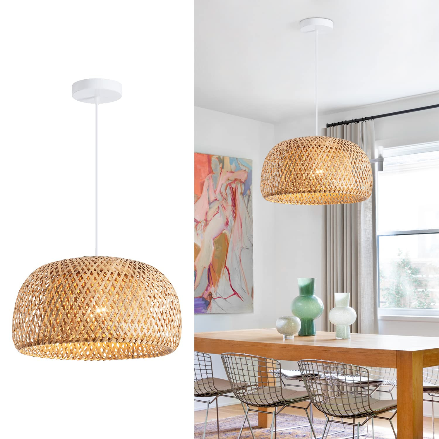 Bamboo Pendant Light 1 Light for Kitchen- 17.7 in Hand-Woven Natural Rattan Pendant Lights Bamboo Lamp Hanging Chandelier Rattan Hanging Lights Fixture for Kitchen Island Living Room Bedroom(17.7 in) | Amazon (US)