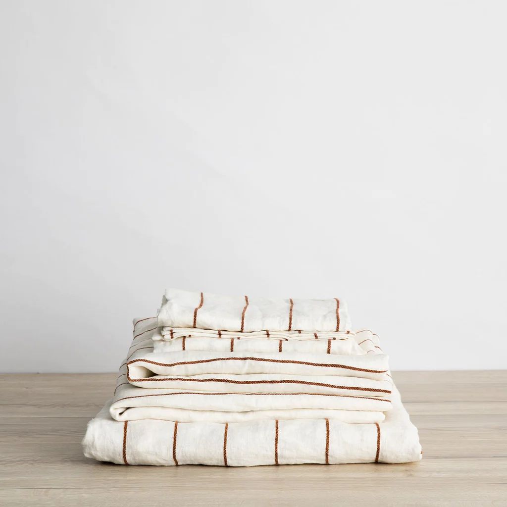 Linen Sheet Set with Pillowcases - Cedar Stripe | Cultiver UK