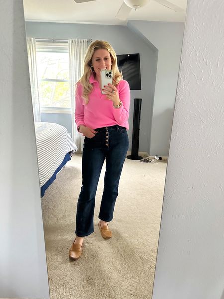 Casual fall OOTD 

Sweater, pink sweater, polo sweater, flare denim, flare jeans, denim jeans, loafers, pearls, fall shoes, fall outfit, preppy, preppy outfit, preppy style, J.Crew, J.Crew Factory, fall style 

#LTKsalealert #LTKstyletip #LTKSeasonal