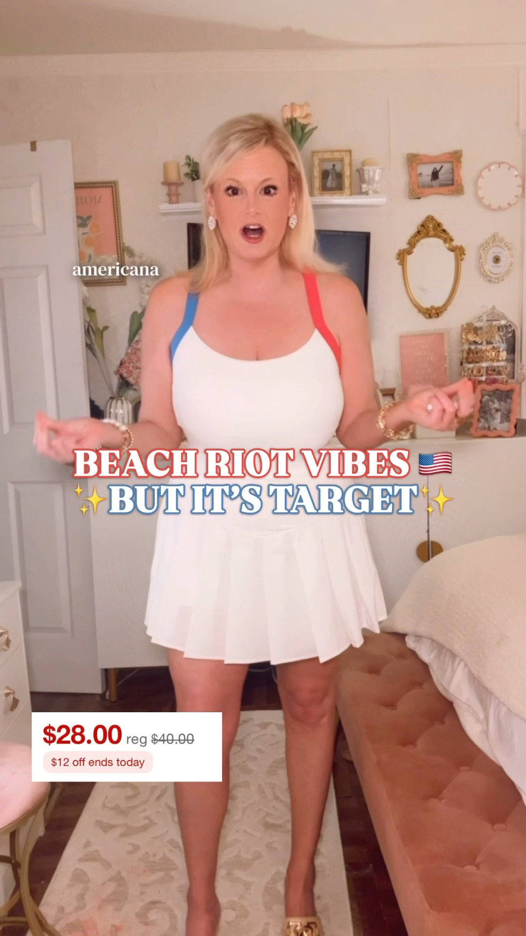 Target active dress | pleated tennis dress | workout dress | Beach Riot inspired dress | summer athleisure outfit

This Target active dress is on sale for $28 today and it is giving major Beach Riot vibes for way less.

The white pleated skirt, red and blue straps, built-in shorts, crisscross back, hidden pocket, and sporty feminine fit make it such a good active dress find for summer. It has that tennis dress meets beach vacation outfit feel that works for errands, walks, pickleball, casual Fourth of July plans, resort days, school pickup, travel days, coffee runs, beach town shopping, and easy warm weather outfits.

I sized up to a large and appreciated the extra room. If you are in between sizes, I would go up.

This is one of those Target finds that looks so much more expensive styled with white sneakers, gold sandals, a denim jacket, a straw tote, baseball cap, crewneck sweatshirt, or tied button down. Cute enough to wear as an outfit, functional enough for active days, and easy to pack for spring break outfits, vacation outfits beach, summer trips, Memorial Day weekend, Fourth of July outfits, and preppy summer style.

Target active dress, Target dress, JoyLab active dress, pleated active dress, pleated tennis dress, tennis dress women, workout dress women, exercise dress, white active dress, white tennis dress, Beach Riot inspired, athleisure dress, pickleball outfit, summer athleisure, vacation outfits beach, spring break outfit, Fourth of July outfit, Memorial Day outfit, Target fashion finds

#PreppyStyle #BeachRiot #LookForLess #TennisOutfit #TennisDress #GolfOutfit #TargetStyle #TargetFinds

#LTKActive #LTKSaleAlert #LTKSeasonal