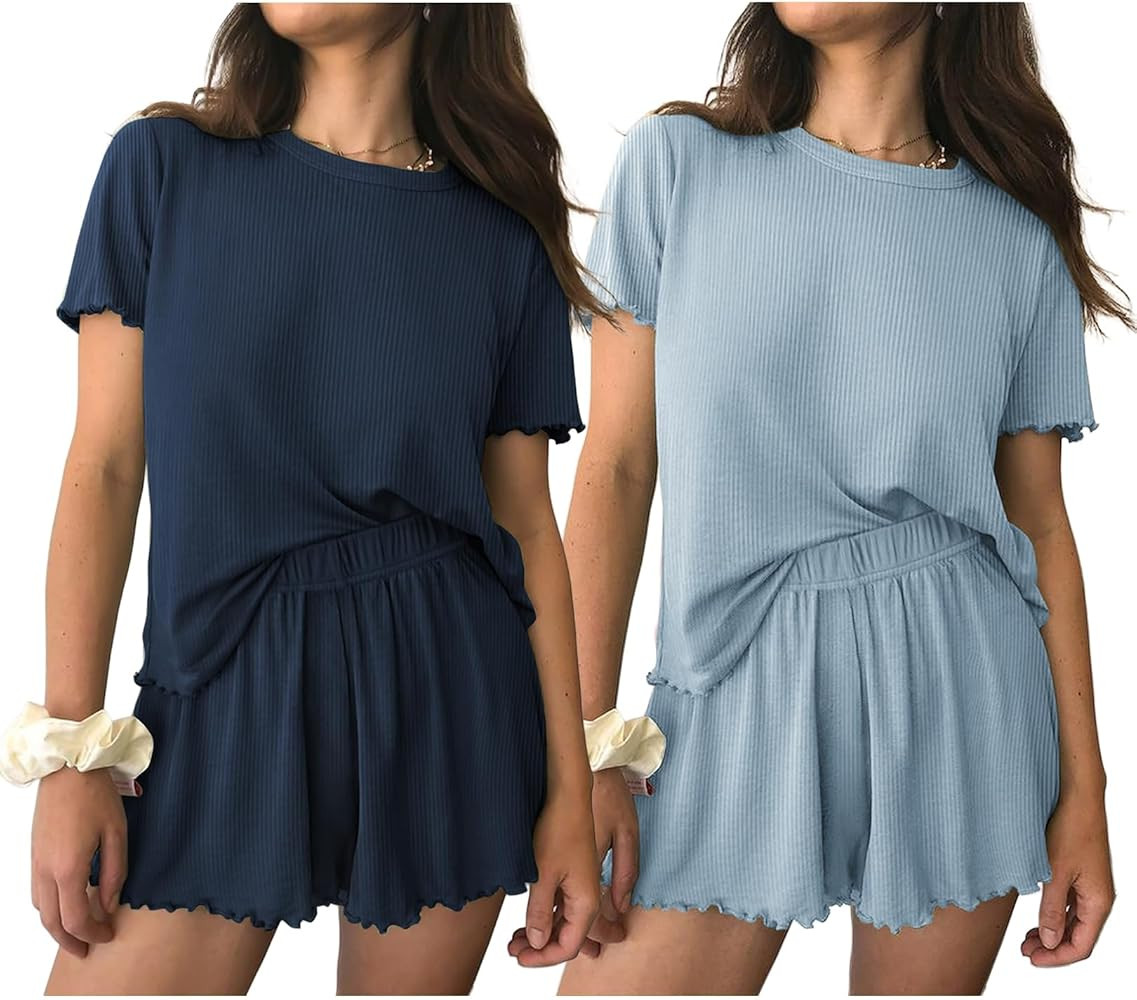 Ekouaer 2 Packs Womens Pajama Set Short Sleeve Sleepwear Soft Top and Shorts Pjs Casual Outfits L... | Amazon (US)