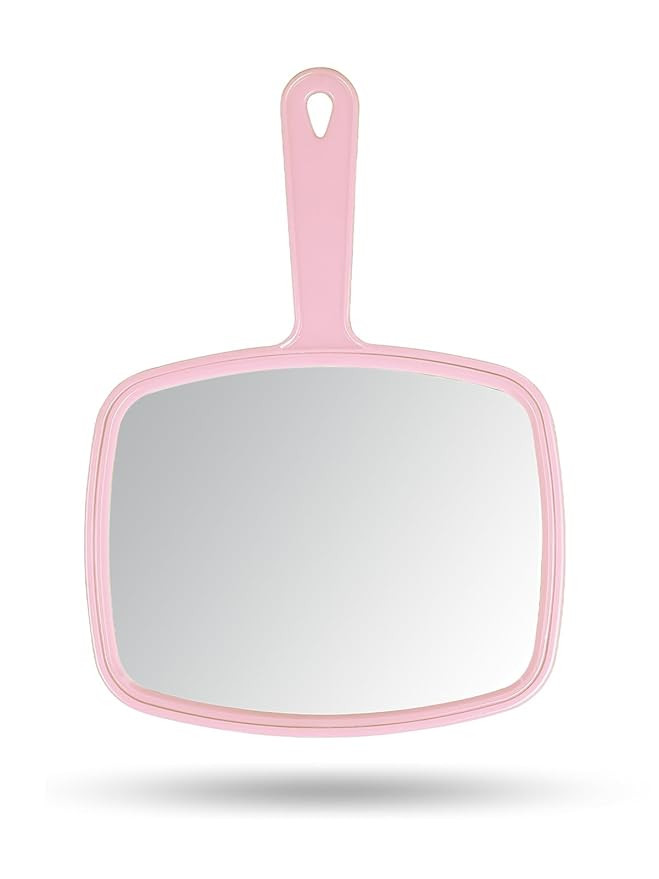 Hand Mirror Salon Barber Hairdressing Handheld Mirror with Handle (Square Pink 7.4 x 10.3 inches) | Amazon (US)