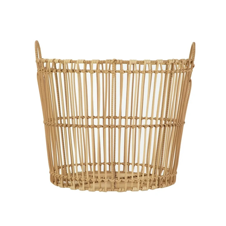 Better Homes & Gardens Large Light Natural Open Poly Rattan Storage Basket with Handles, 2 Pack | Walmart (US)