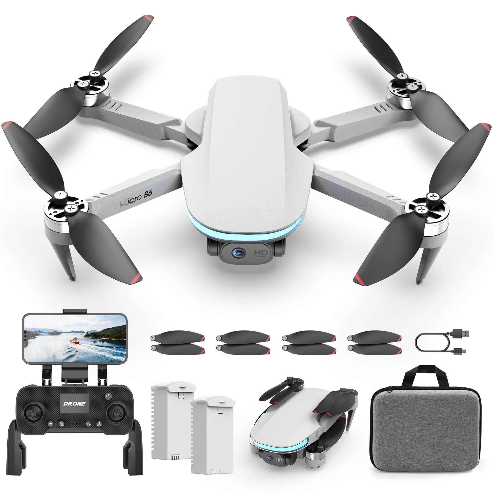 WeFone B6 GPS Drone with Camera for Adults 4K, Smart Return, 5G Transmission, 2 Batteries, Gray -... | Walmart (US)