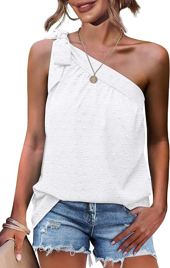 XIEERDUO One Shoulder Tops for Women Summer Chiffon Shirts Tie Bow Knot Sleeveless Tank Tops Loos... | Amazon (US)
