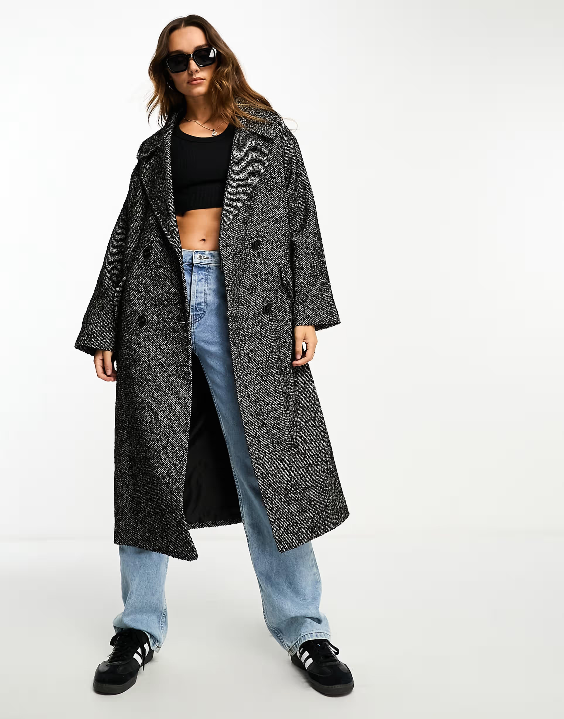 ASOS DESIGN oversized chuck on coat in black herringbone | ASOS (Global)