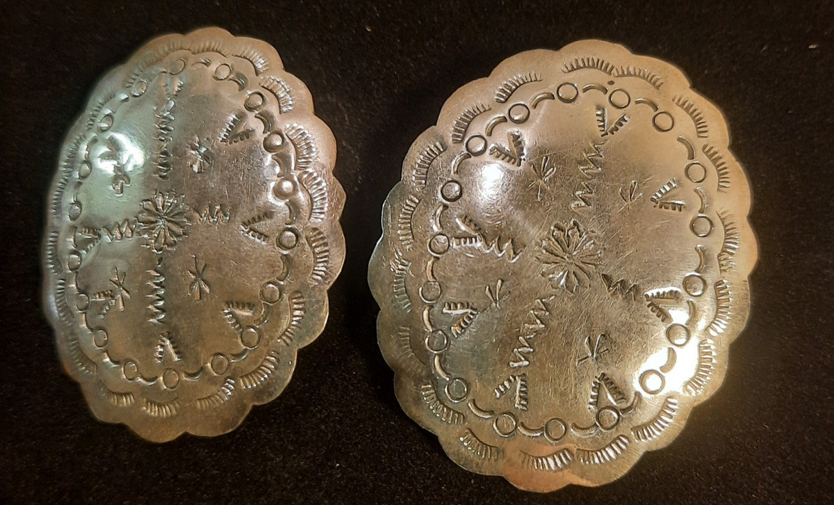 VTG Taxco Mexico Large Oval Concho Clip On Earrings Etched Sterling Silver 925 | eBay US