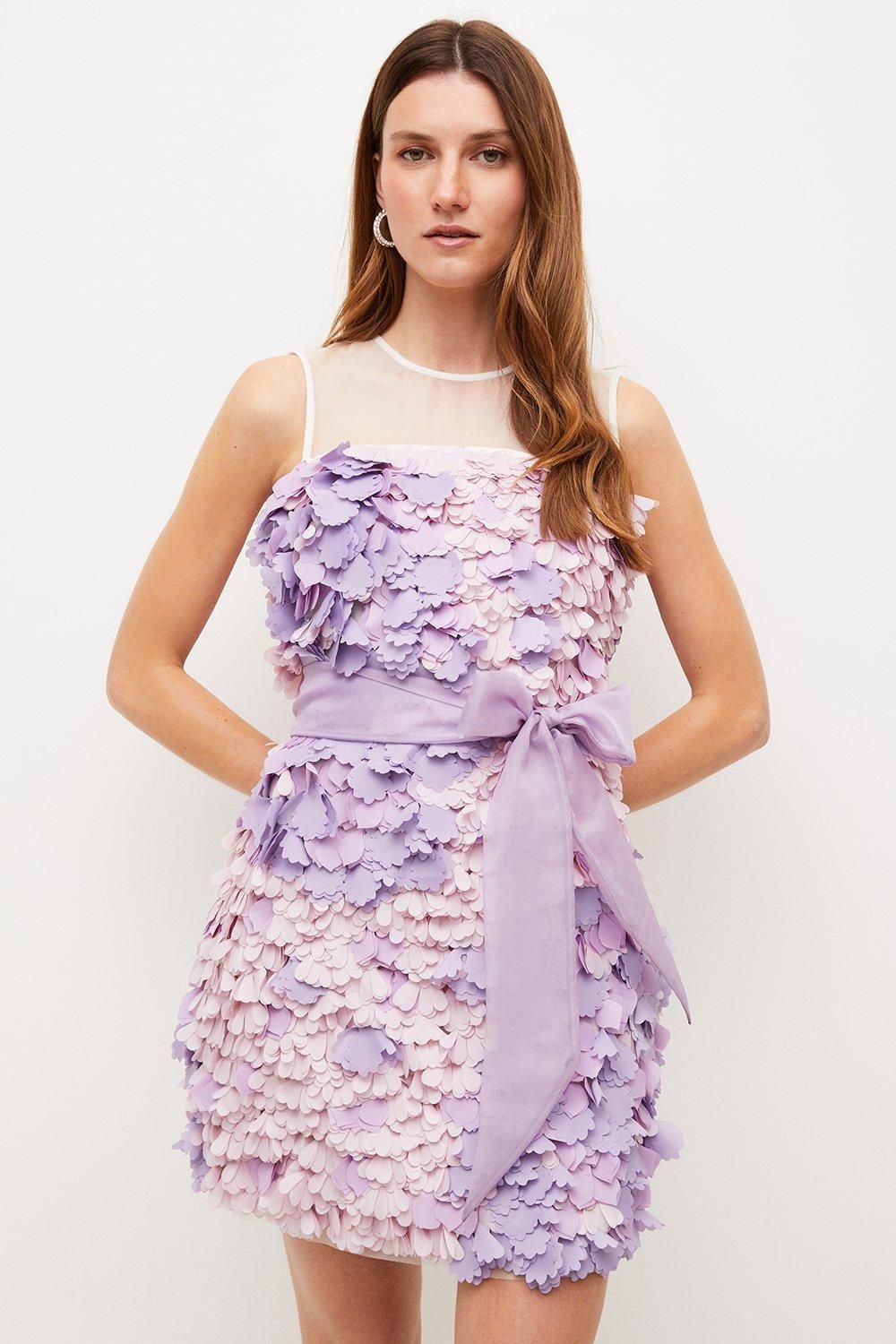 Applique & Organza Tie Waist Mini Dress | Karen Millen US