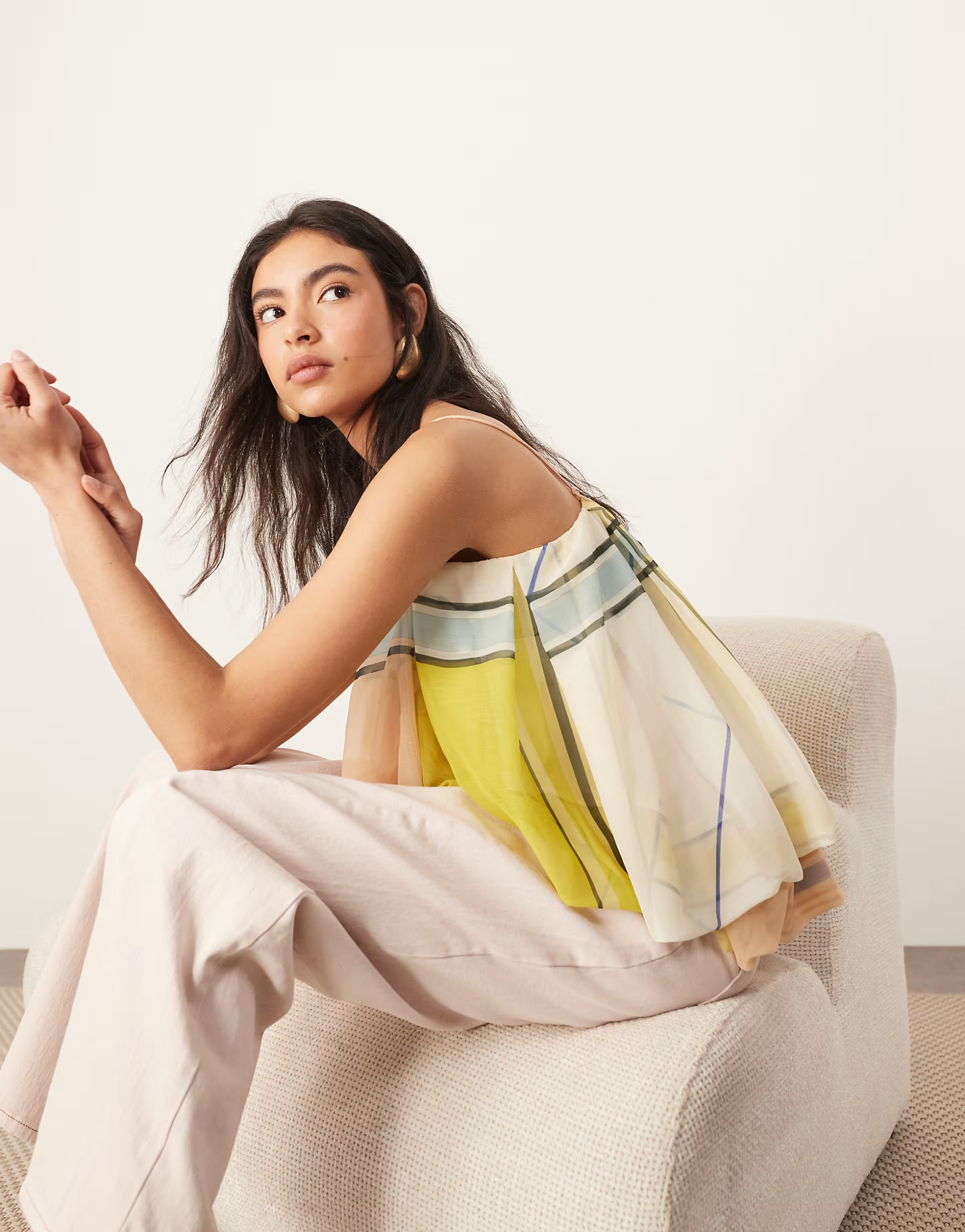 ARRANGE strappy puff volume top in plaid print | ASOS | ASOS (Global)