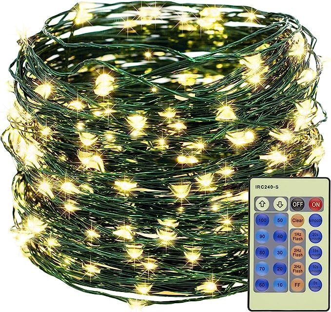 Decute 300LED Christmas Tree String Lights Warm White 99FT Green Wire Dimmable with Remote Contro... | Amazon (US)