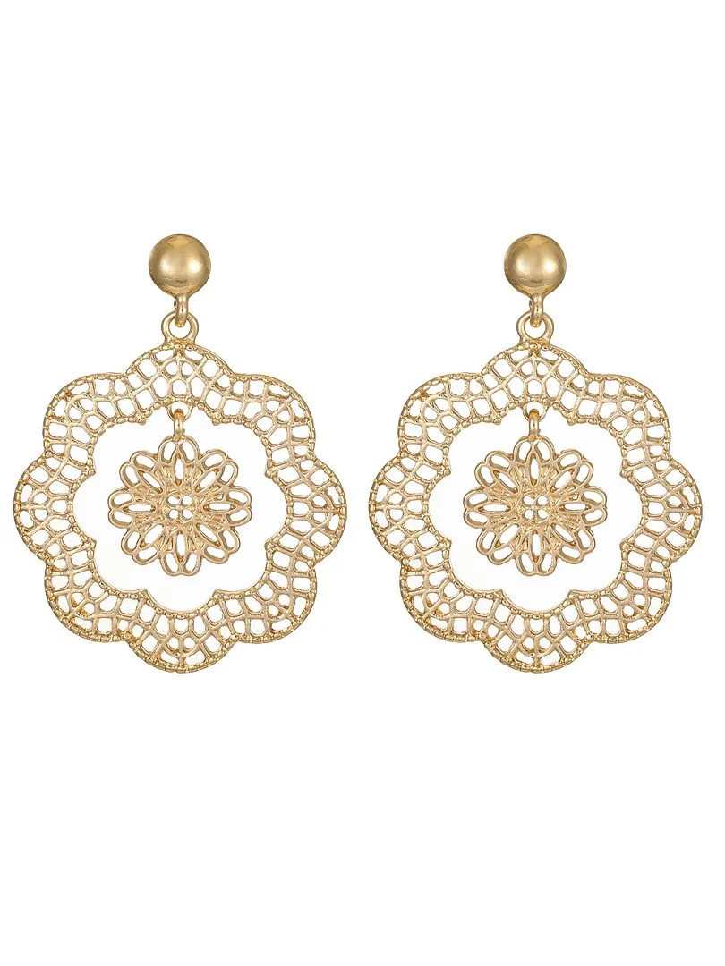 Time and Tru Women's Gold Tone Metal Filigree Drop Earring, 1 Pair | Walmart (US)