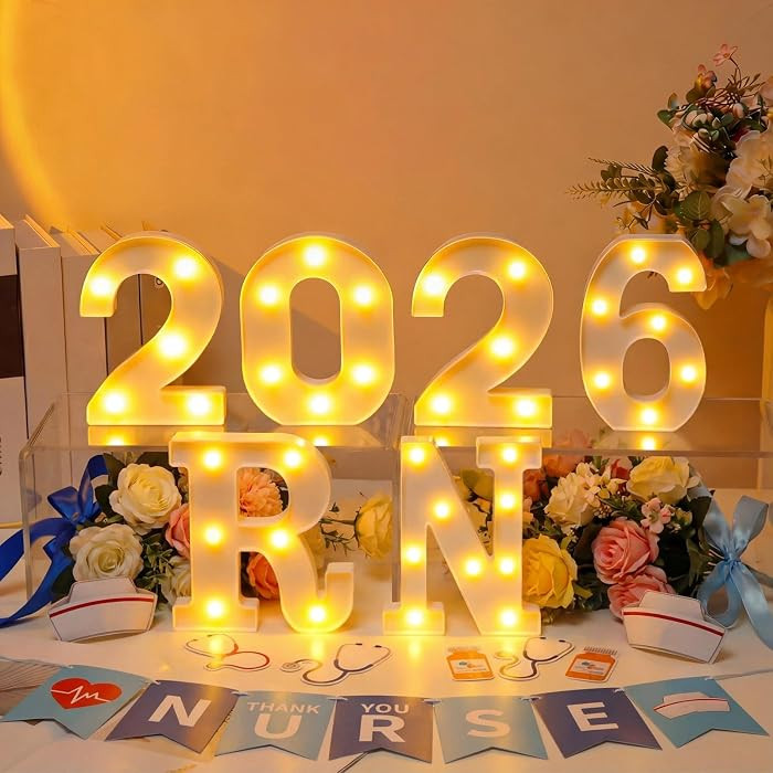 Ganeen 6 Pcs RN 2026 LED Letter Lights Rn Graduation Marquee Light Letters Table Sign Lights up 3... | Amazon (US)
