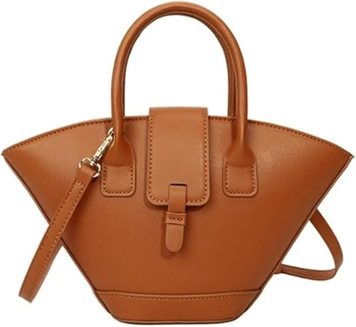 Trendy Fan-shaped Bucket Bag for Women Retro PU Leather Shoulder Crossbody Bag with Top Handle Sa... | Amazon (US)