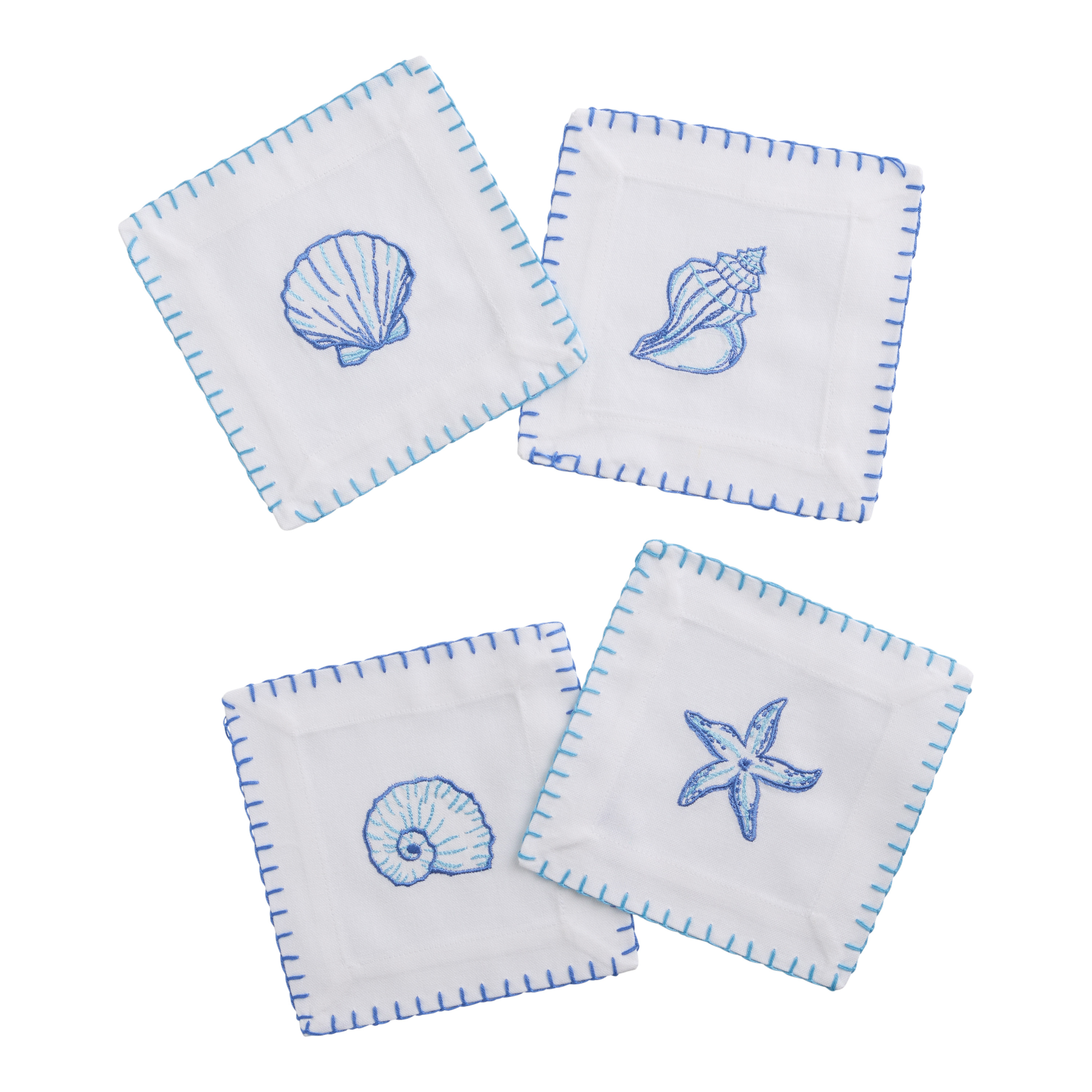 White and Blue Seashell Cocktail Napkins 4 Pack | World Market