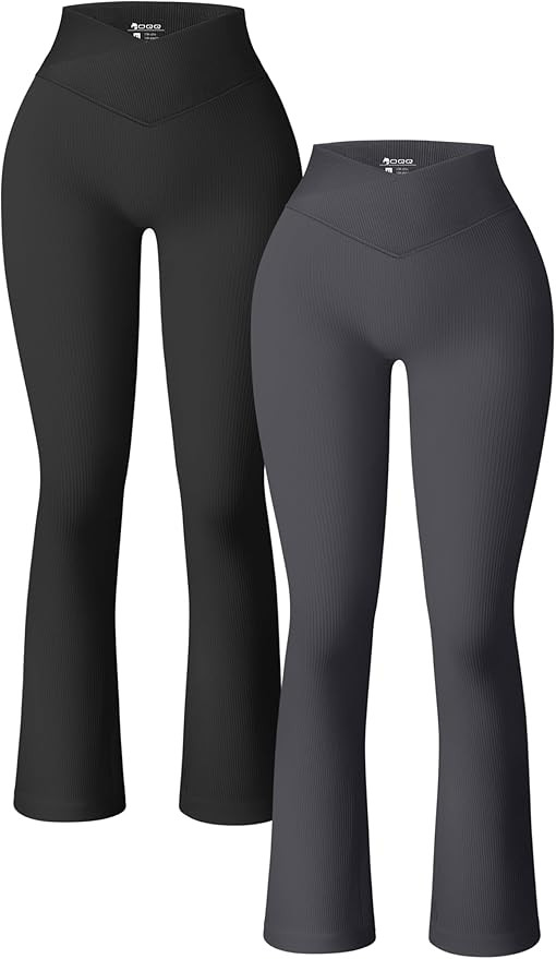 OQQ Women's 2 Piece Yoga Pants Ribbed Seamless Workout High Waist Cross Over Bell Bottoms Exercis... | Amazon (US)