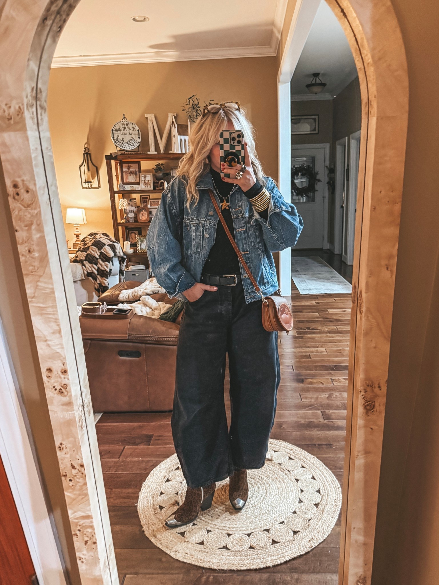 Saturday night fit 🖤 
Denim jacket M
Jeans true to size 
Boots true to size 


#LTKootd #LTKOver40