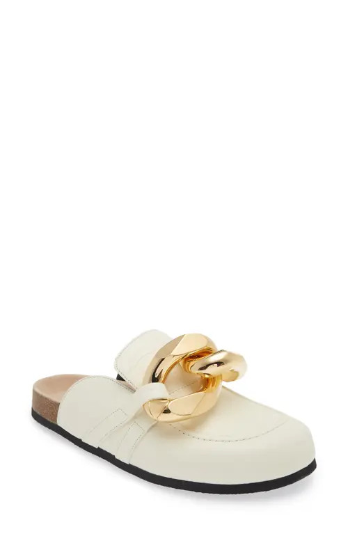JW Anderson Chain Detail Loafer Mule in Calf Print Cocco White/Gold at Nordstrom, Size 7Us | Nordstrom