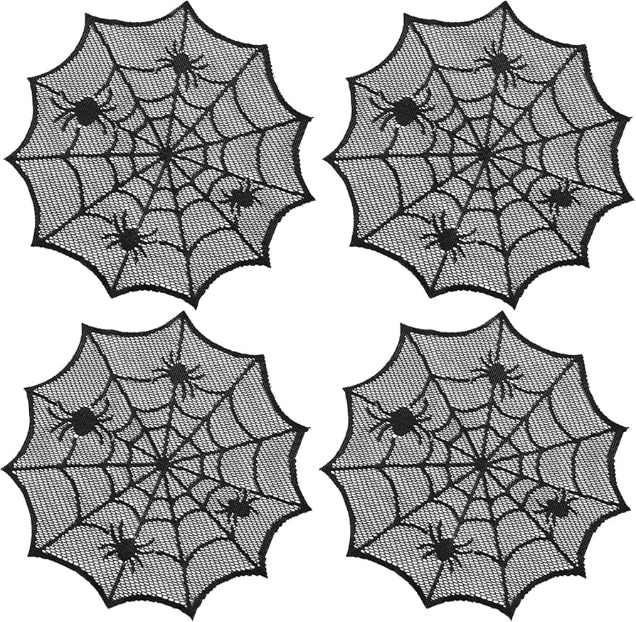 Halloween Spider Web Placemats Set of 4,12 Inch Round Black Lace Place Mats Heat Resistant Non-Sl... | Amazon (US)