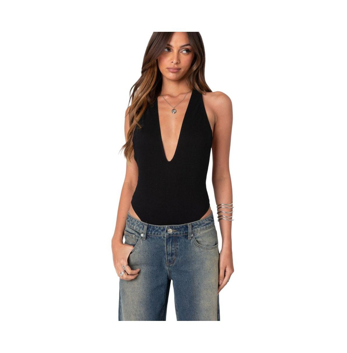 Edikted Women's Deep V Backless Bodysuit - Black | Macy's