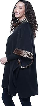 Cozy Coat Women's Fleece Poncho with Faux Fur Trim (Black-Leopard) ONE SIZE | Amazon (US)