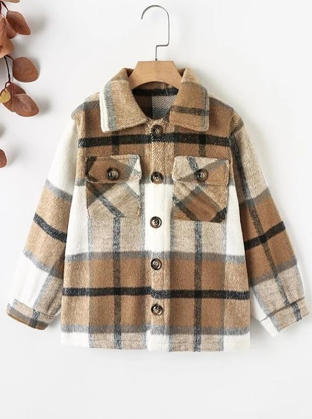 Girls Cute Flannel Plaid Button Down Top with Pockets Long Sleeve Hooded Jacket | Amazon (US)