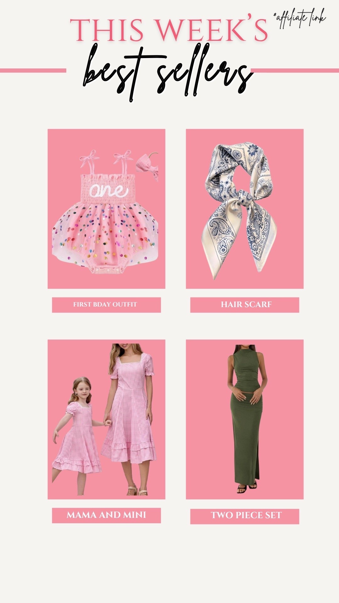 This week’s best sellers! Hair scarf, two piece set, mama and mini outfits

#LTKootd #LTKmomlife