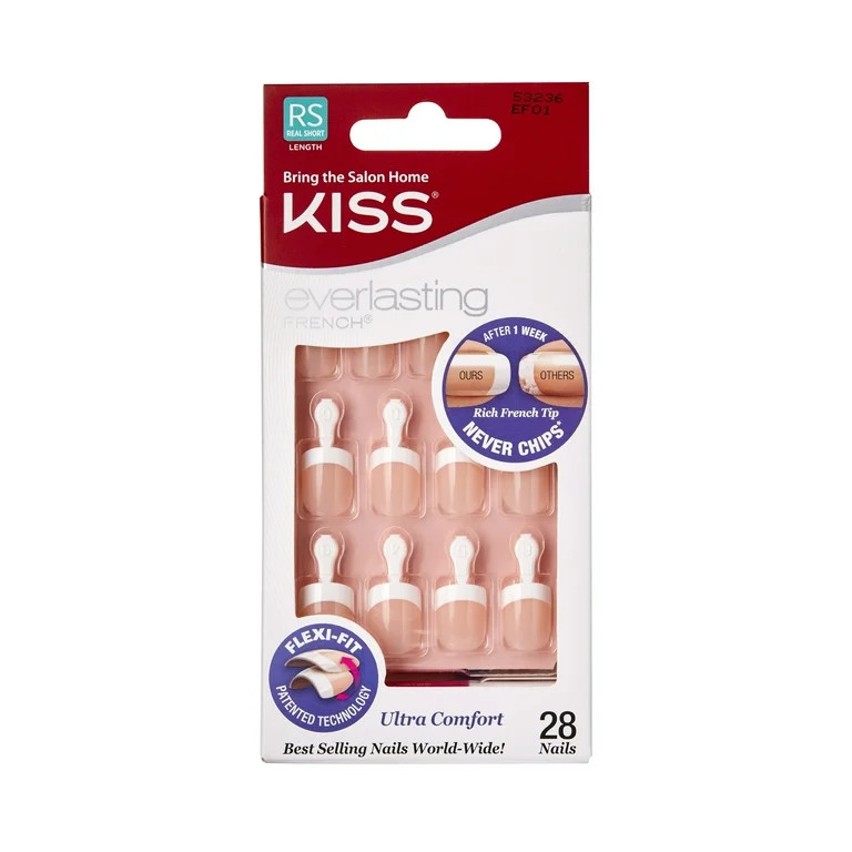 KISS Everlasting Press on Nails, Endless, White, Real Short Squoval, 28 Count | Walmart (US)