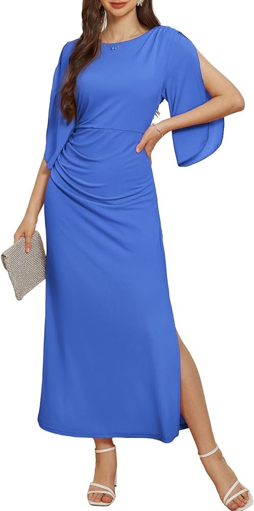 GRACE KARIN Women Elegant Formal Wedding Guest Dress Side Slit Ruched Bodycon Cocktail Party Maxi... | Amazon (US)