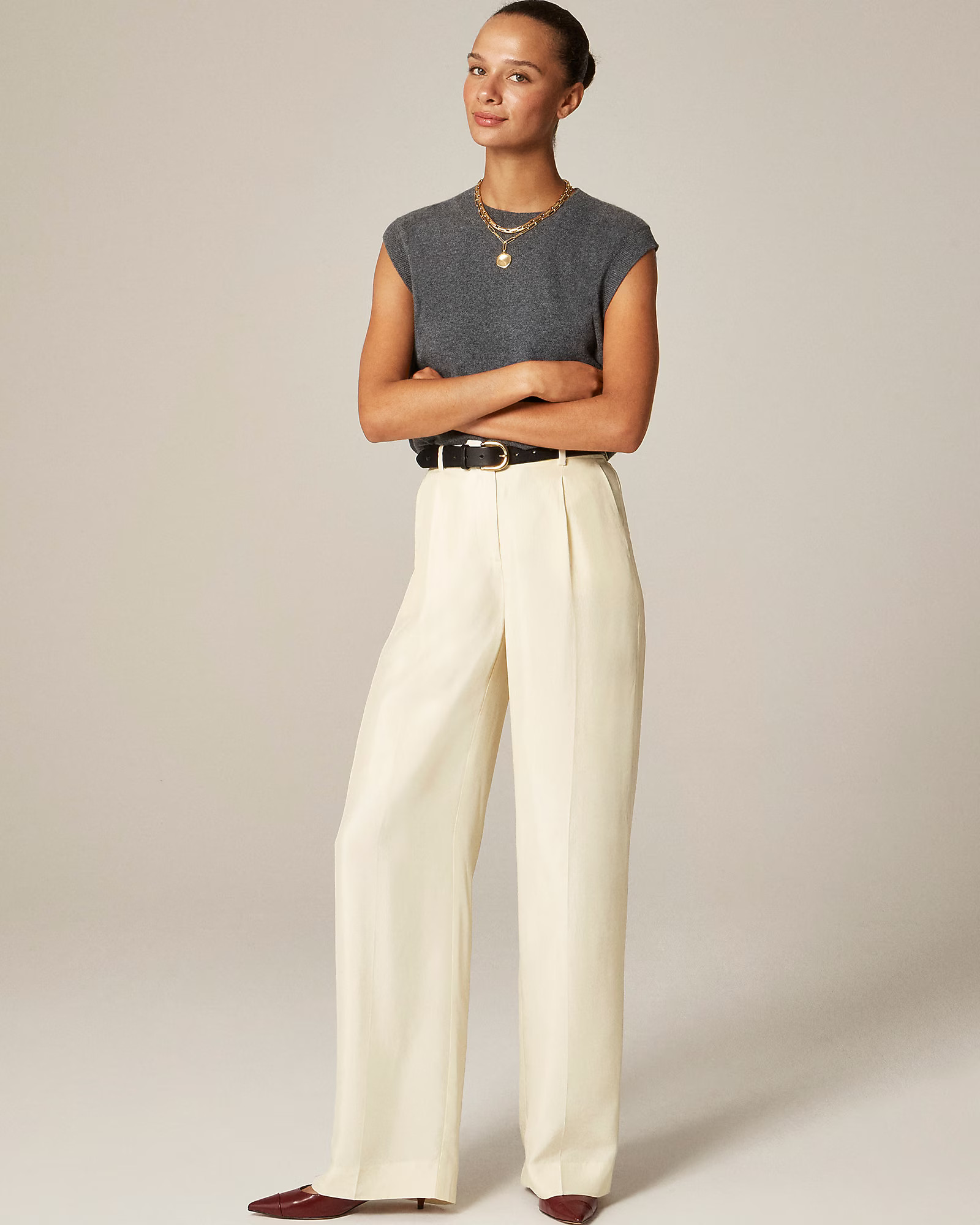 Essential wide-leg pant in textured satin | J. Crew US