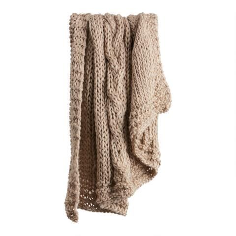 Taupe Chunky Cable Knit Throw Blanket | World Market