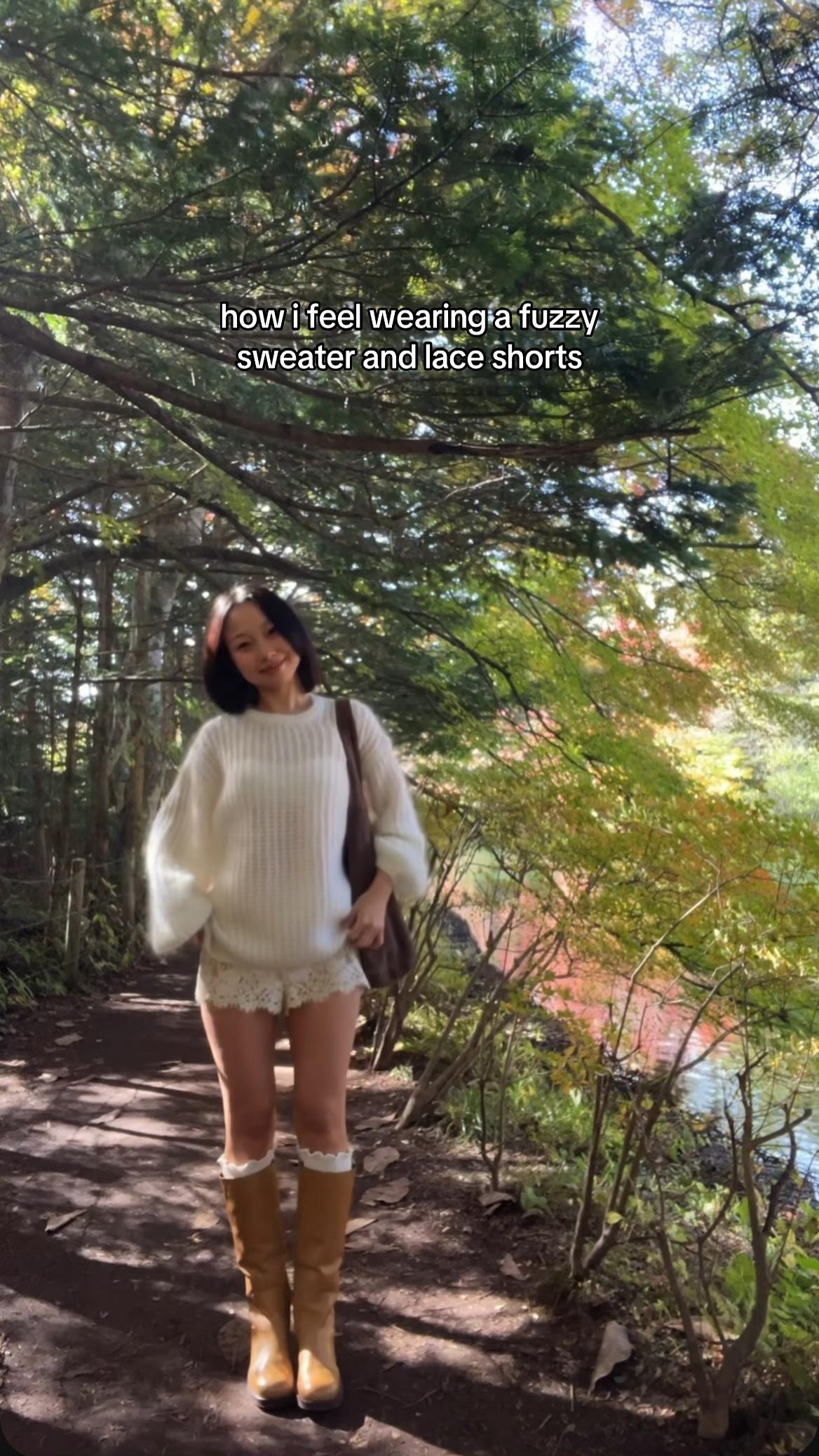 how i feel wearing a fuzzy sweater and lace shorts🧸🤍

forever a big sweater + mini shorts girlie 🤍🧸 #sweater #winteroutfit #falloutfit knee high #boots white sweater silk shorts brown tote bag 

#LTKootd #LTKSeasonal