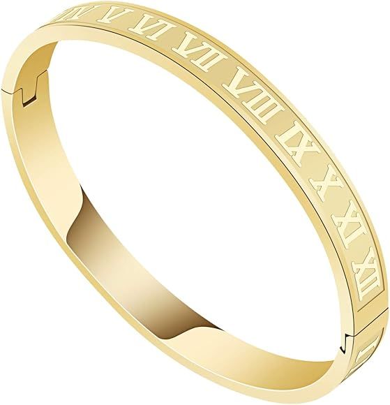 MAGIC FISH Gold Bracelets for Men Women Roman Numeral Bangle Bracelet Inspirational Bracelet Stai... | Amazon (US)