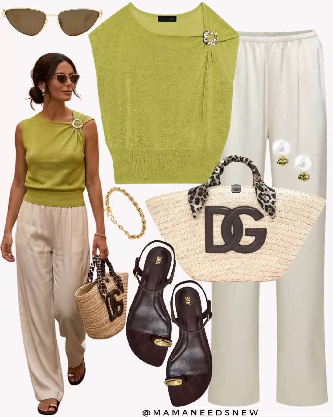 A spring to summer outfit with a knit top, satin pants, sandals, raffia bag 💚

#LTKSaleAlert #LTKootd #LTKSeasonal