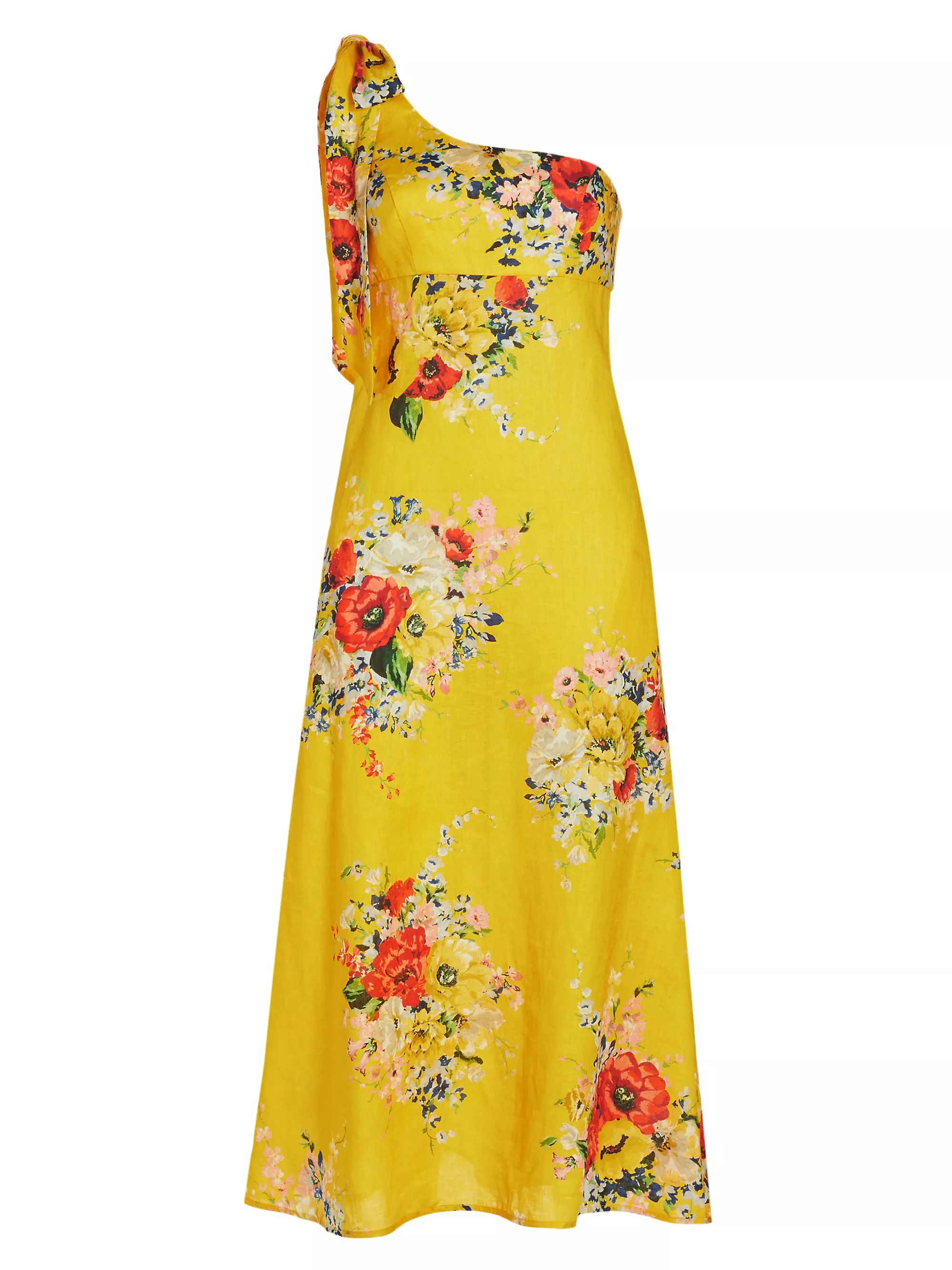 Alight Floral One-Shoulder Linen Midi-Dress | Saks Fifth Avenue
