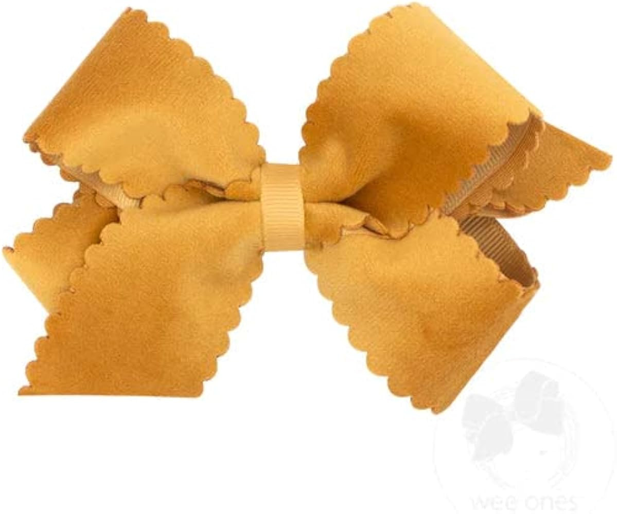Wee Ones Girls' Grosgrain Hair Bow with Scalloped Edge Faux Velvet Overlay | Amazon (US)